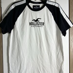 Hollister Shirt Mens Large White Black Raglan Sleeve Logo Graphic Soft Tee